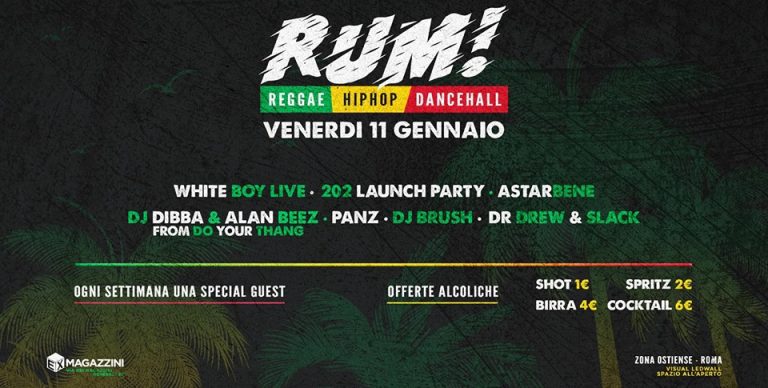 RUM • Reggae & HipHop • Venerdì 11 Gennaio • Free entry