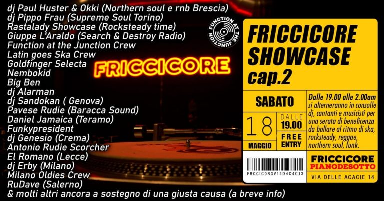 FRICCICORE SHOWCASE Vol.2 maratona musicale con dj, cantanti, musicisti e associazioni FRICCICORE SHOWCASE Vol.2 maratona musicale con dj, cantanti, musicisti e associazioni